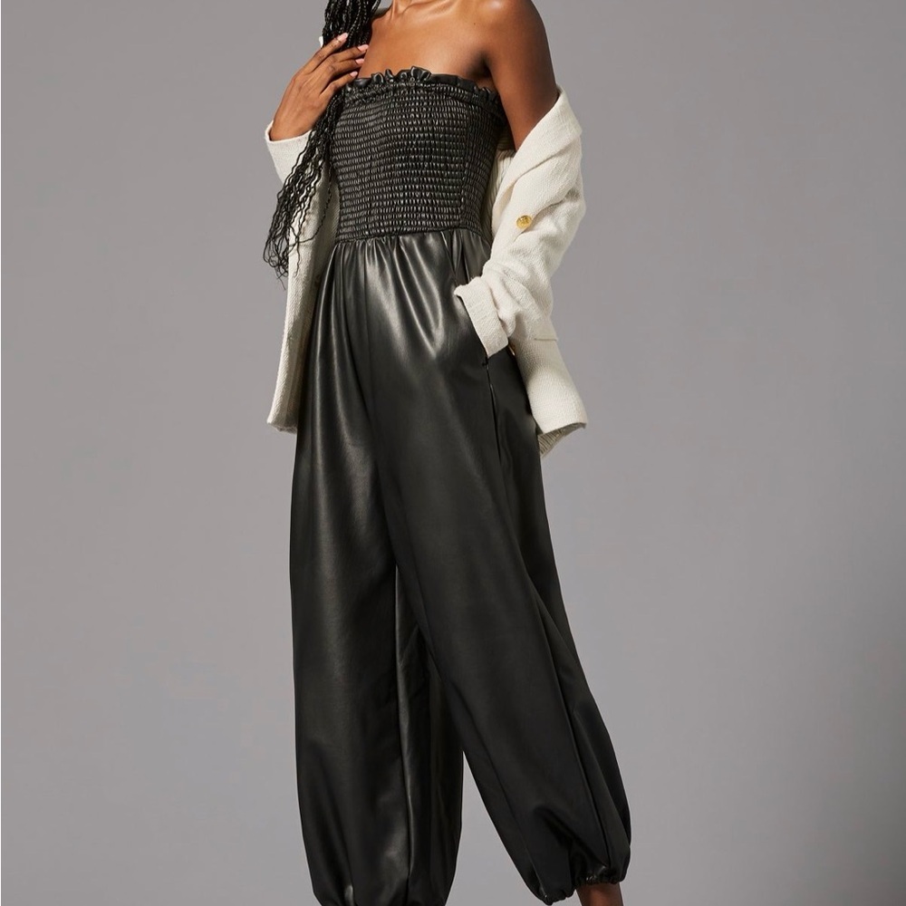 Anthropologie faux leather balloon Jumpsuit
